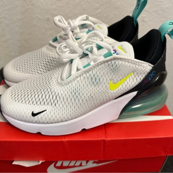 Nike Air Max 270 White with Yellow and Teal Accents - Picture 5 of 6